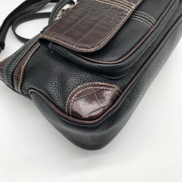 Brighton Black & Brown Croc Embossed Leather Organizer Shoulder Bag - Picture 8 of 12